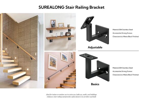 Zmiennik wieloangulowy 304 ze stali nierdzewnej Mat Black Powder Coated Handrail Bracket do połączeń drewna i metalu